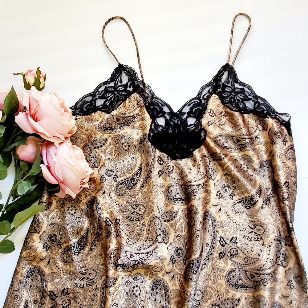 Lucie Ann II Vintage Paisley Silky Floral Lace Slip Top Nighty Teddy Lin…